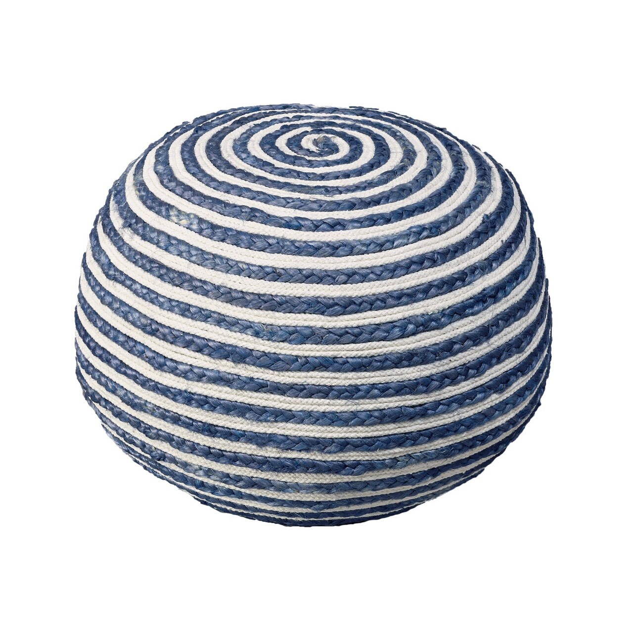 Laddha Home Designs 20" Navy and White Two Tone Hand Knitted Round Pouf Ottoman